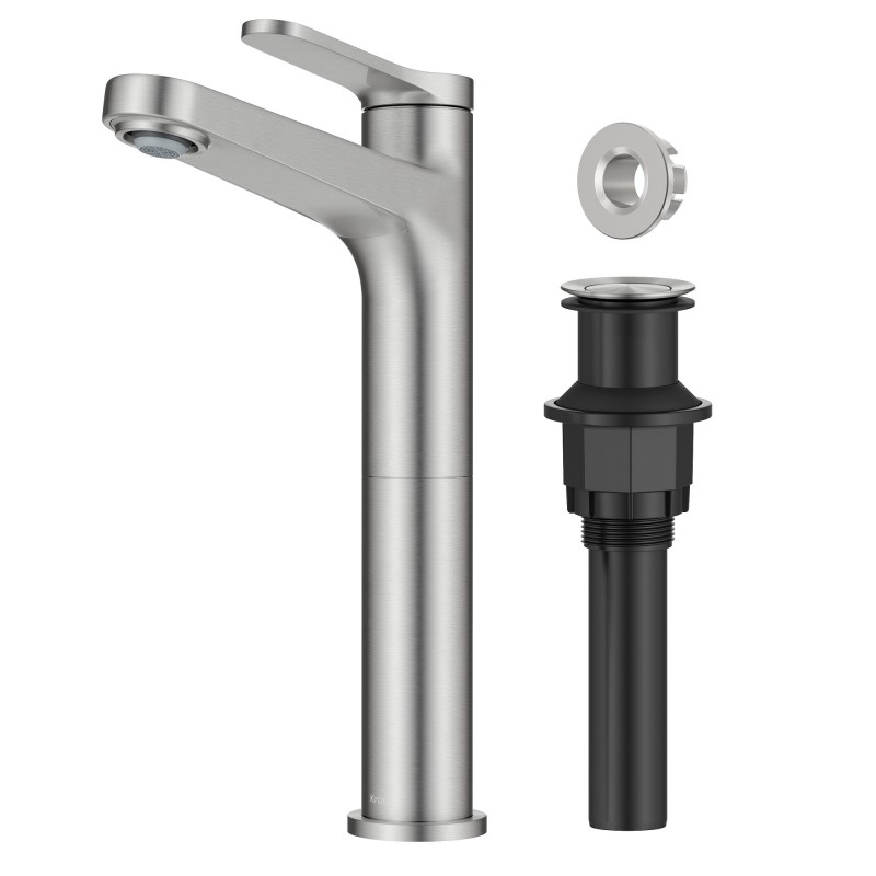 Indy™ Single Handle Vessel Bathroom Faucet in Spot-Free Brushed Nickel with Pop Up Drain and Supply Lines