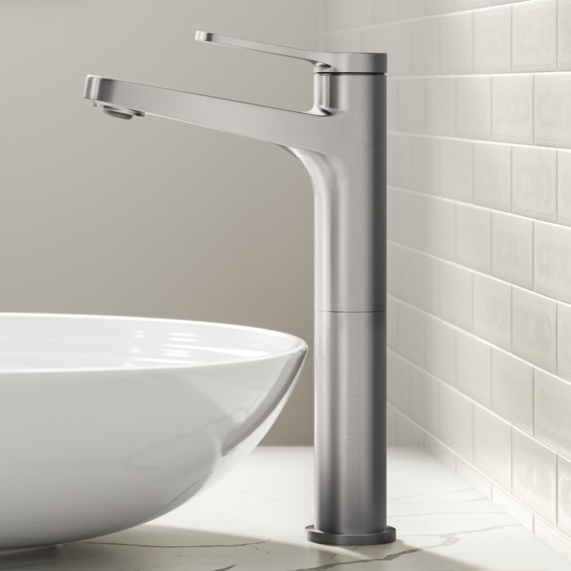 Indy™ Single Handle Vessel Bathroom Faucet in Spot-Free Brushed Nickel with Pop Up Drain and Supply Lines