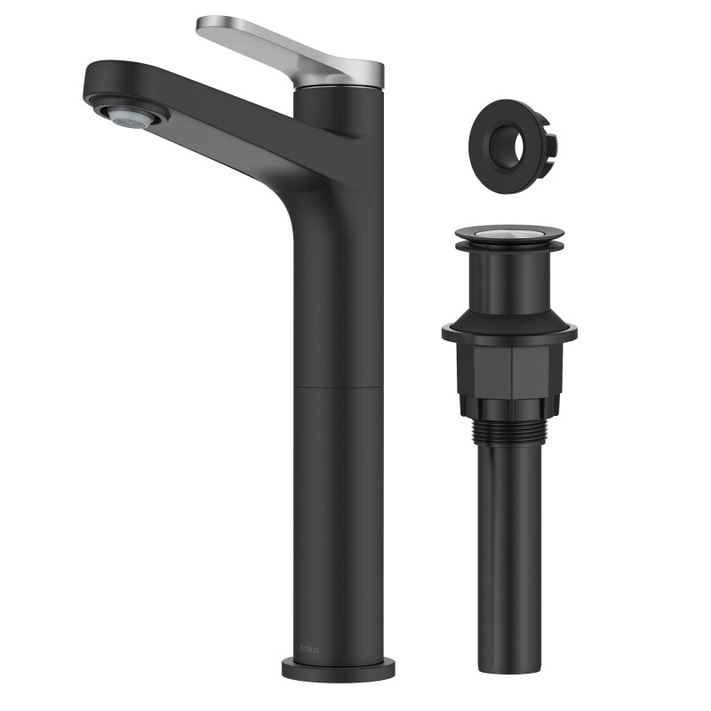 Indy™ Single Handle Vessel Bathroom Faucet in Spot-Free Brushed Nickel / Matte Black with Pop Up Drain and Supply Lines