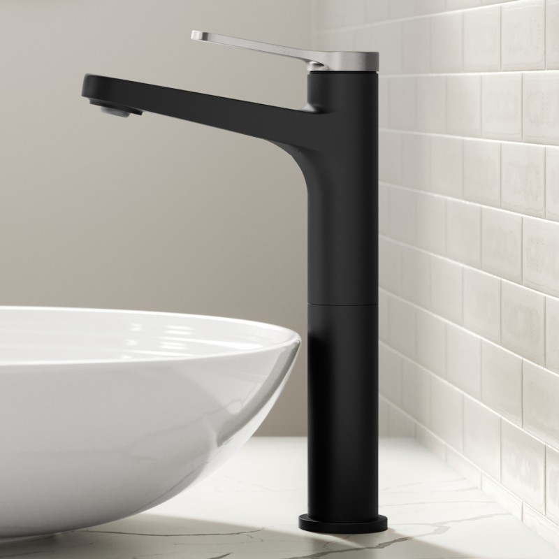Indy™ Single Handle Vessel Bathroom Faucet in Spot-Free Brushed Nickel / Matte Black with Pop Up Drain and Supply Lines