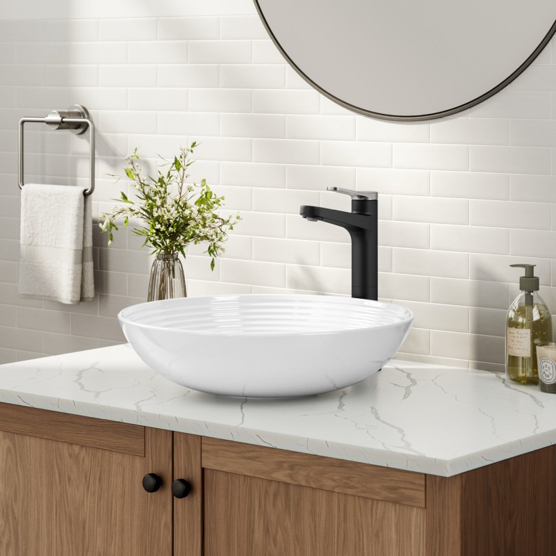 Indy™ Single Handle Vessel Bathroom Faucet in Spot-Free Brushed Nickel / Matte Black with Pop Up Drain and Supply Lines