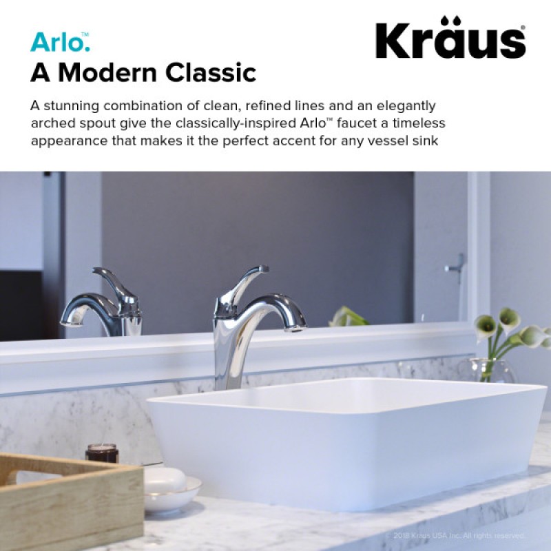 KRAUS Arlo™ Chrome Single Handle Vessel Bathroom Faucet with Pop Up Drain (2-Pack)