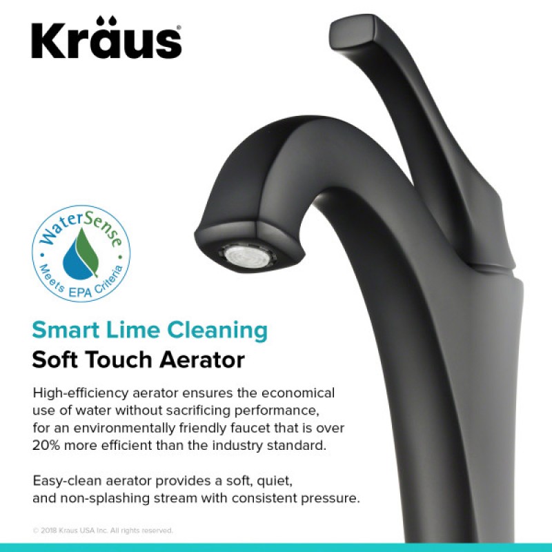 KRAUS Arlo™ Matte Black Single Handle Vessel Bathroom Faucet with Pop Up Drain (2-Pack)