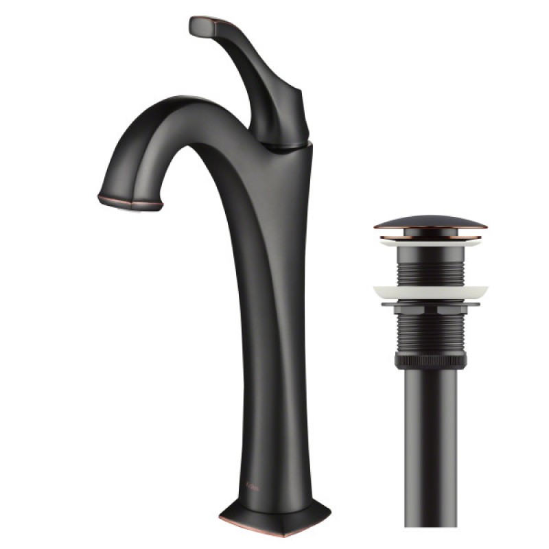 KRAUS Arlo™ Oil Rubbed Bronze Single Handle Vessel Bathroom Faucet with Pop Up Drain