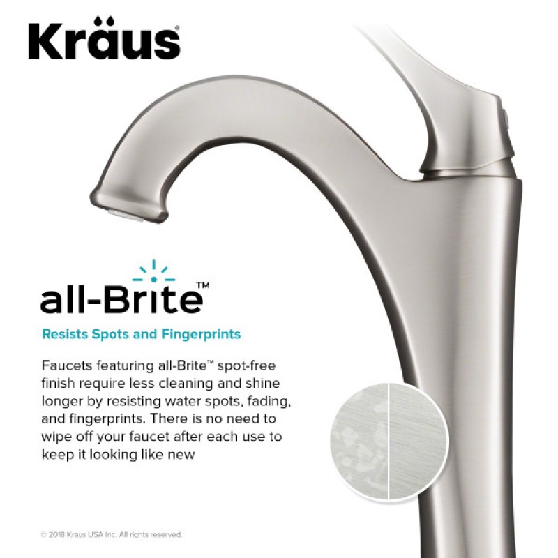 KRAUS Arlo™ Spot-Free all-Brite Brushed Nickel Single Handle Vessel Bathroom Faucet with Pop Up Drain (2-Pack)