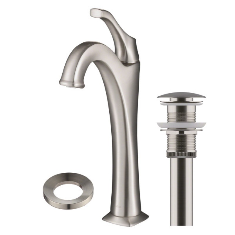KRAUS Arlo™ Spot-Free all-Brite Brushed Nickel Single Handle Vessel Bathroom Faucet with Pop Up Drain