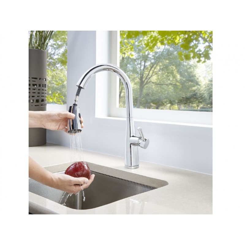 Raya 1-Handle Pull-Down Kitchen Faucet With Soap Dispenser - Chrome