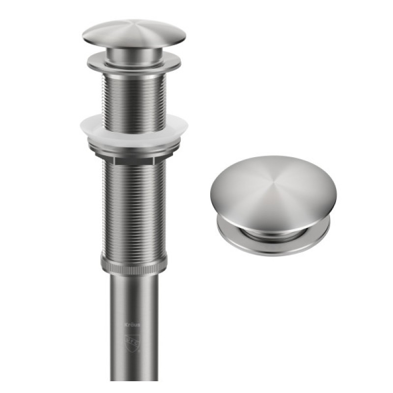 KRAUS® Bathroom Sink Pop-Up Drain with Extended Thread without Overflow in Spot-Free Stainless Steel