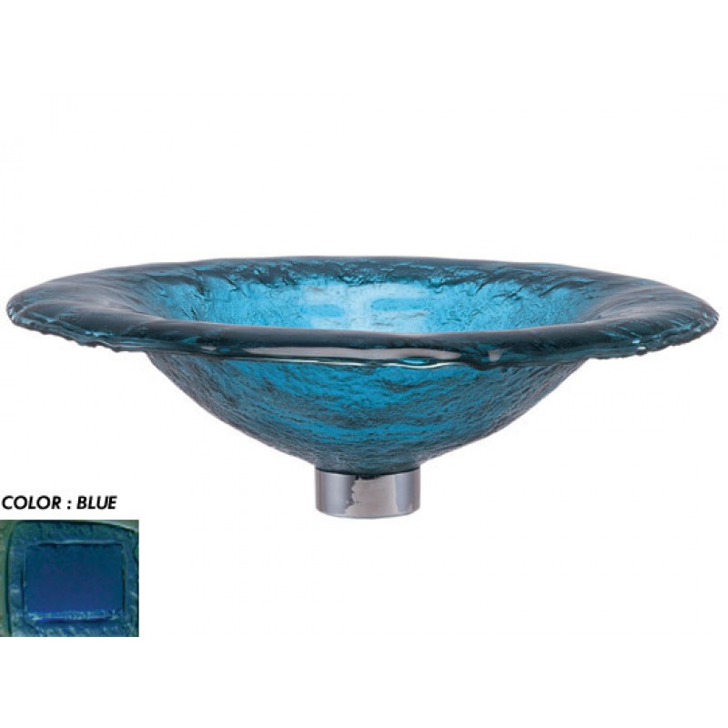 Round 19" Glass Vessel Sink With Wide Lip - Blue