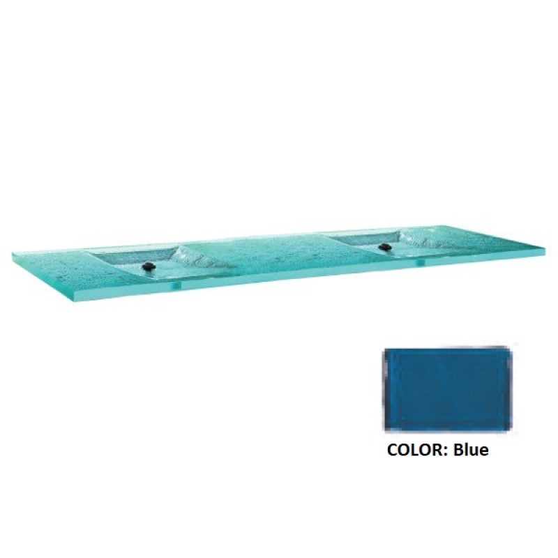 La Michelle Duo Deco Integral Glass Countertop Double Sink - Blue