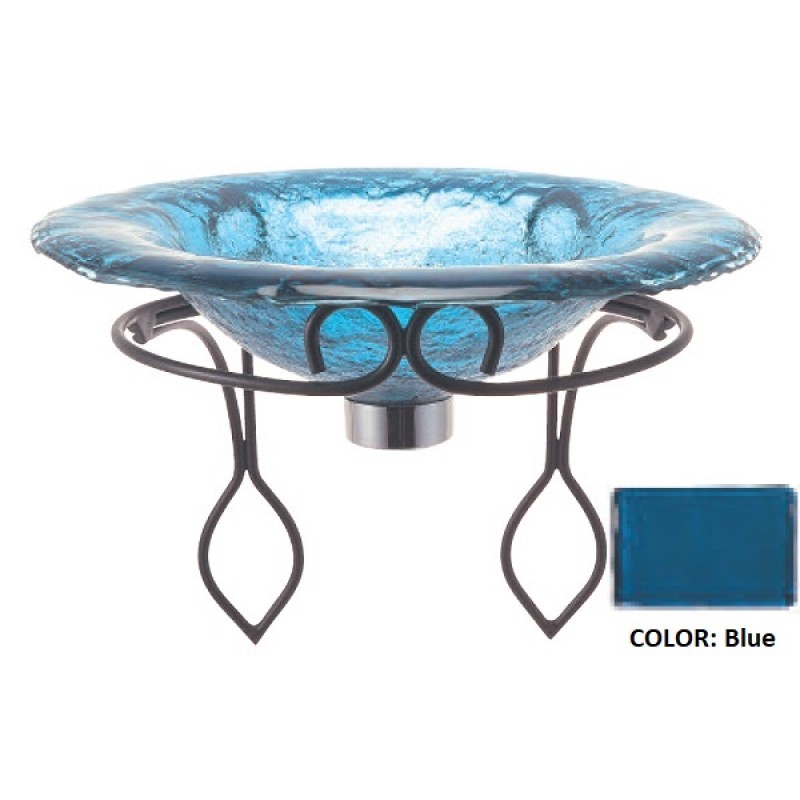 Glass Vessel Sink with Wrought Iron Support - Blue