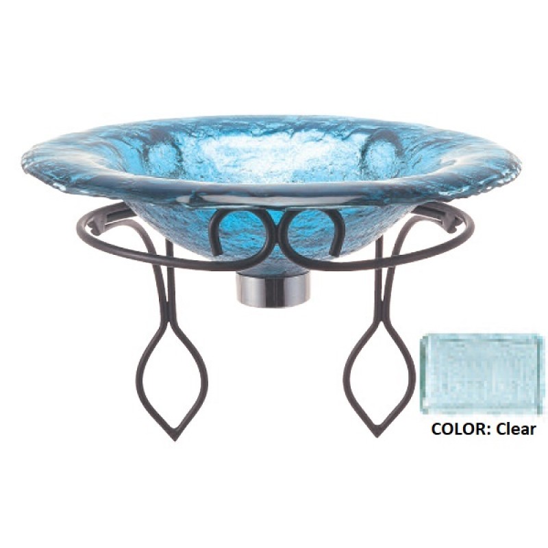 Glass Vessel Sink with Wrought Iron Support - Clear