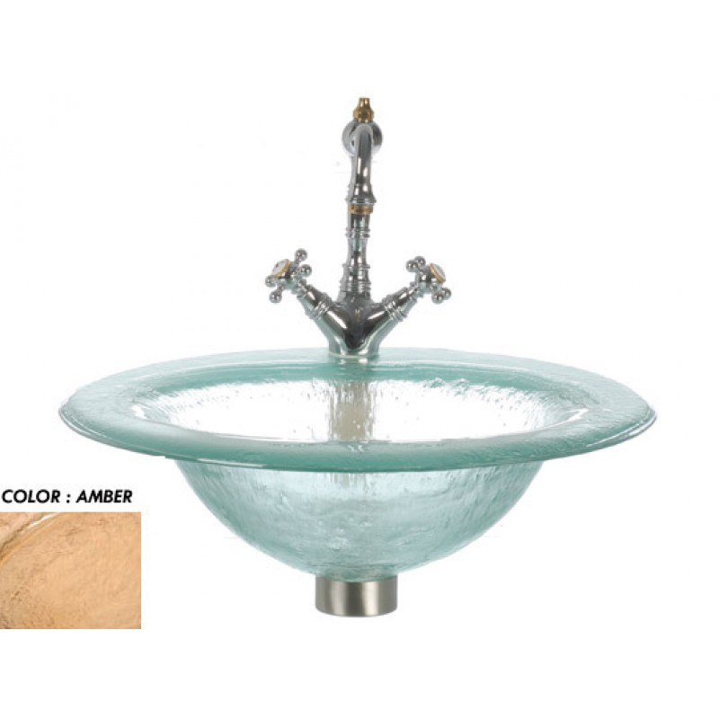 Round Drop In Glass Sink With Oval Basin - Amber