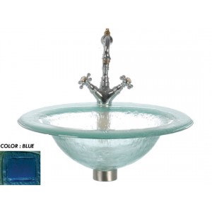 Round Drop In Glass Sink With Oval Basin - Blue