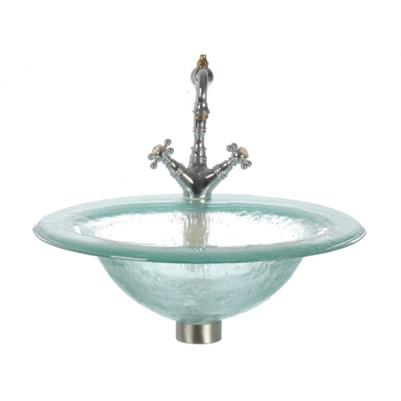 Round Drop In Glass Sink With Oval Basin - Clear