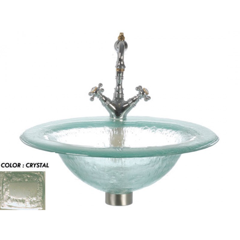 Round Drop In Glass Sink With Oval Basin - Crystal