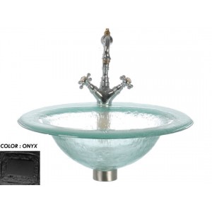 Round Drop In Glass Sink With Oval Basin - Onyx