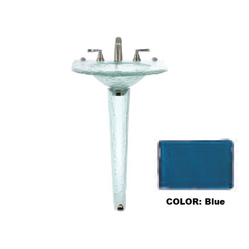 Small Round Glass Sink Squared to Wall on Small Pedestal - Blue