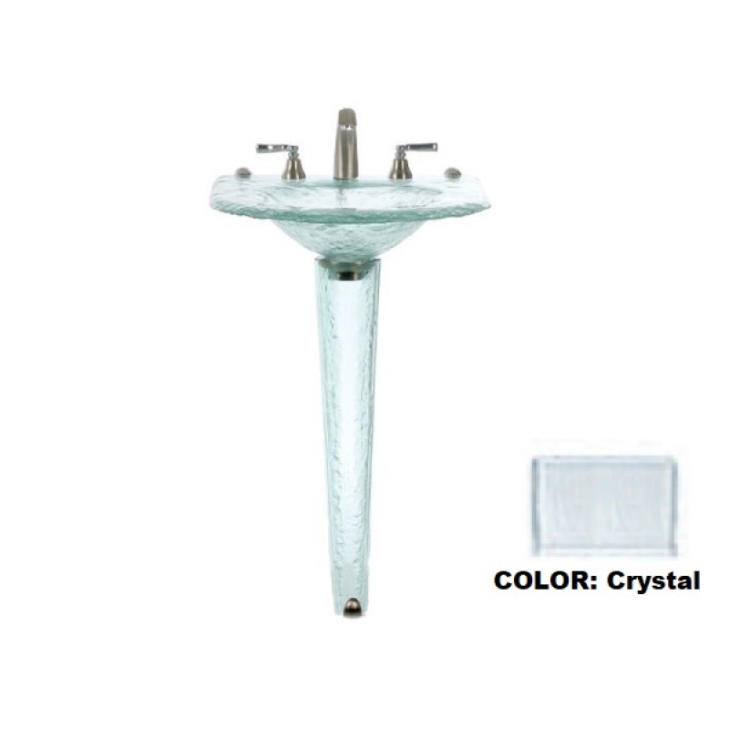 Small Round Glass Sink Squared to Wall on Small Pedestal - Crystal
