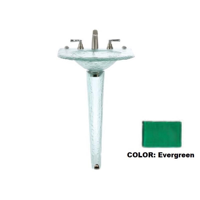 Small Round Glass Sink Squared to Wall on Small Pedestal - Evergreen