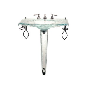Large Glass Sink on Small Pedestal with Wrought Ir...