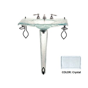 Large Glass Sink on Small Pedestal with Wrought Ir...
