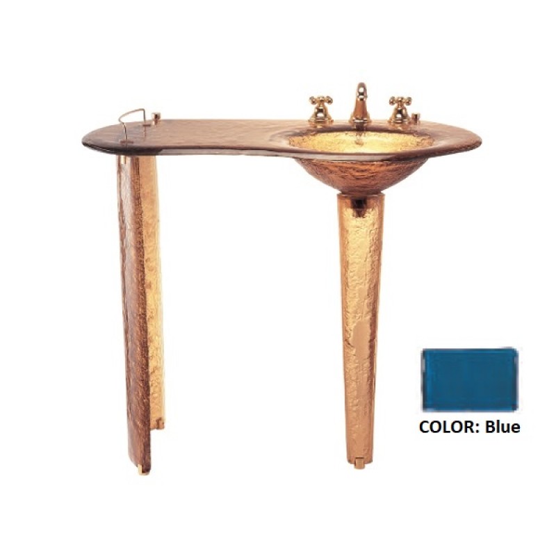 Round Glass Sink (Right) on Small Pedestal with Counter - Blue