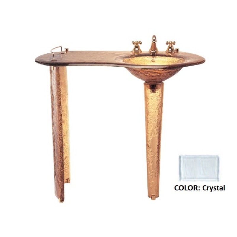 Round Glass Sink (Right) on Small Pedestal with Counter - Crystal