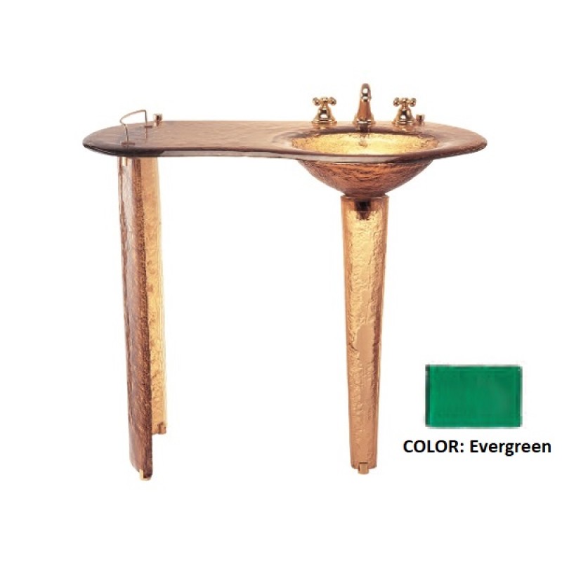 Round Glass Sink (Right) on Small Pedestal with Counter - Evergreen