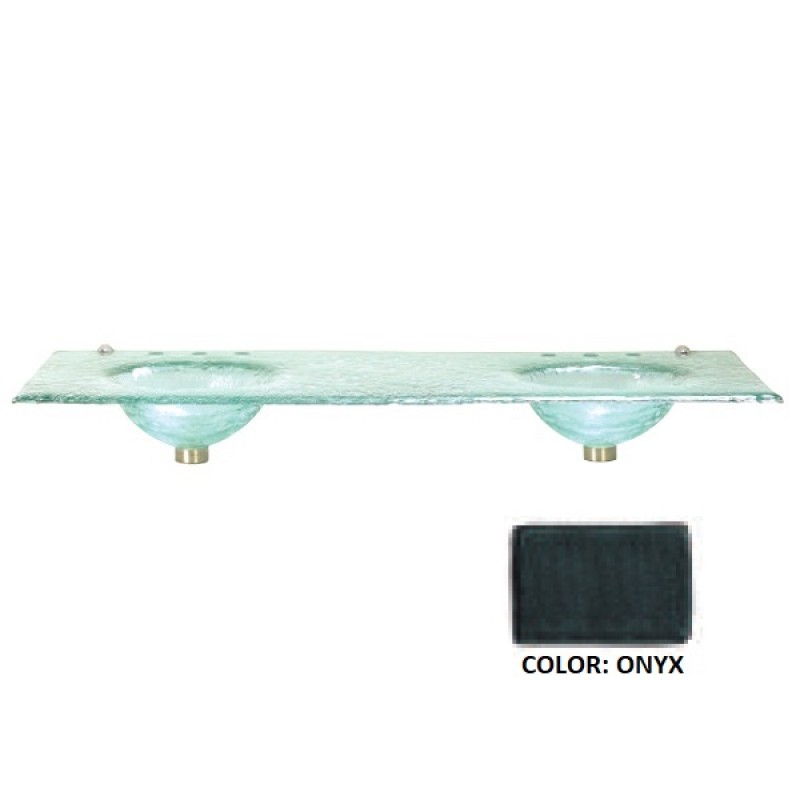 60" Glass Top With Double Vessel Sinks - Black