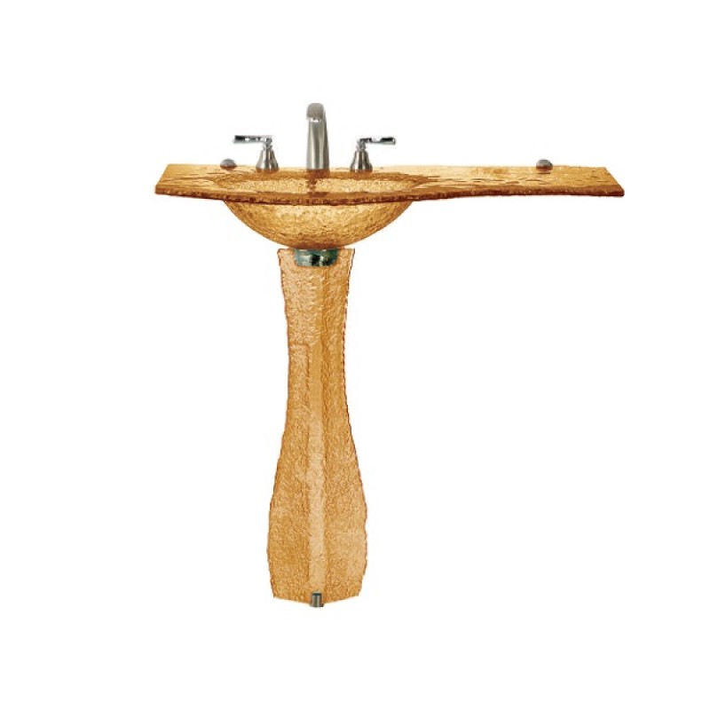 Shaped Integral Countertop Glass Sink (Left) on Shaped Pedestal - Amber