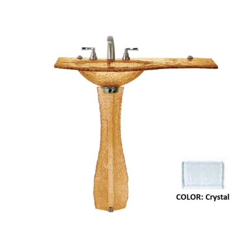 Shaped Integral Countertop Glass Sink (Left) on Shaped Pedestal - Crystal
