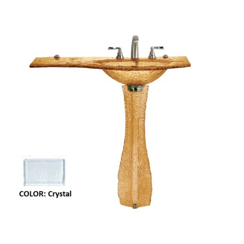 Shaped Integral Countertop Glass Sink (Right) on Shaped Pedestal - Crystal