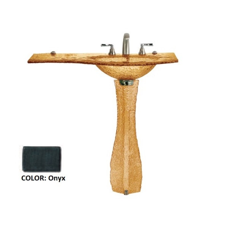 Shaped Integral Countertop Glass Sink (Right) on Shaped Pedestal - Black