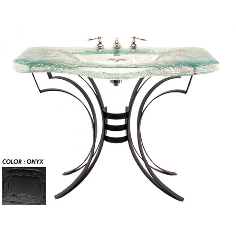 Large Melted Glass Basin With Wrought Iron Vanity Stand - Onyx