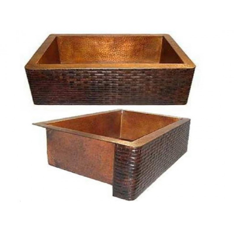 Copper Farmhouse Sink - Brick Design Apron, 25x22x9