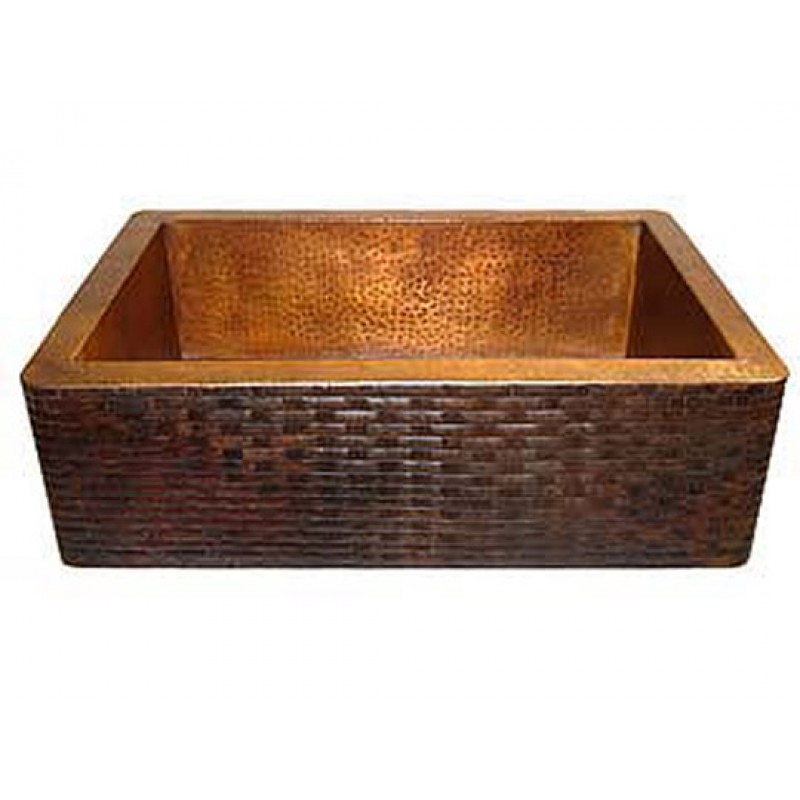 Copper Farmhouse Sink - Brick Design Apron, 30x22x9