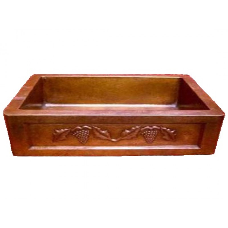 Copper Farmhouse Sink - Sunk Grape Design Apron, 35x22x9