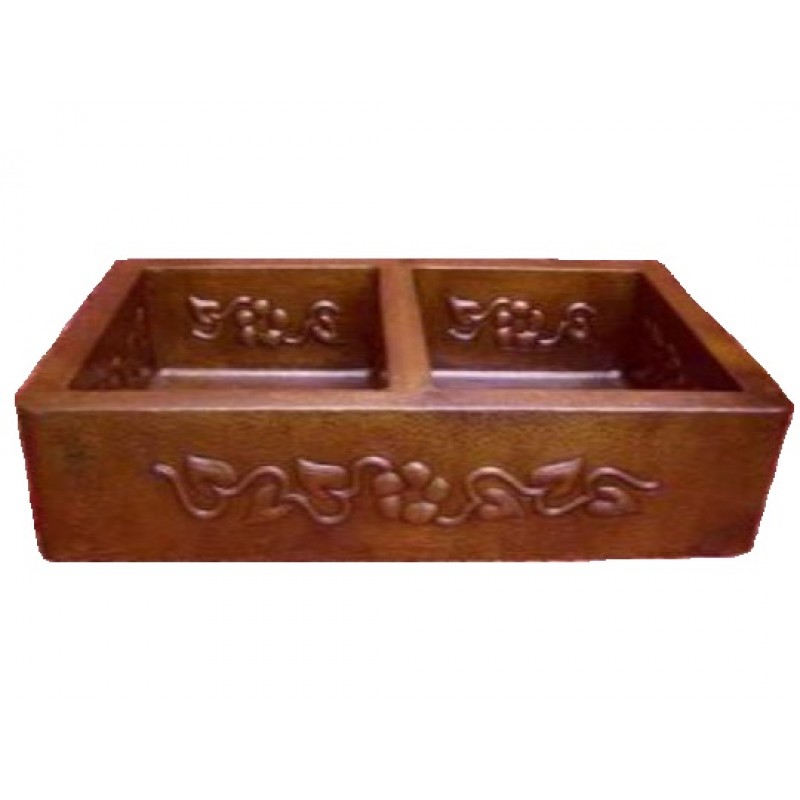 Copper Farmhouse Sink - Flower Design Apron, 33x22x9
