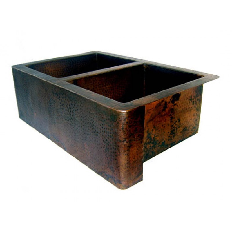 Copper Farmhouse Sink - Double Basic Classic Design Apron, 33x22x9