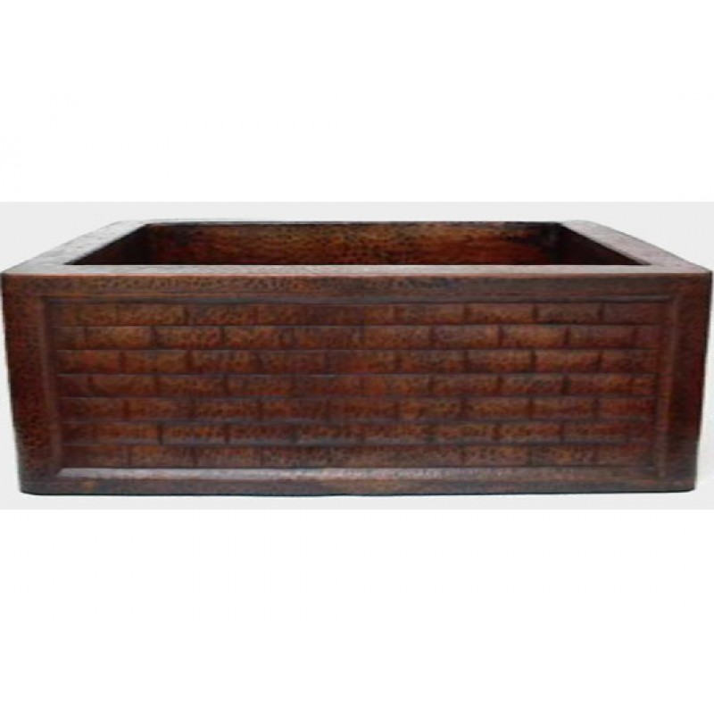 Copper Farmhouse Sink - Sunk Brick Design Apron, 22x16x6.5