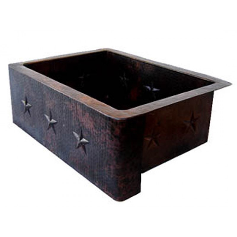 Copper Farmhouse Sink - Star Design Apron, 25x22x9