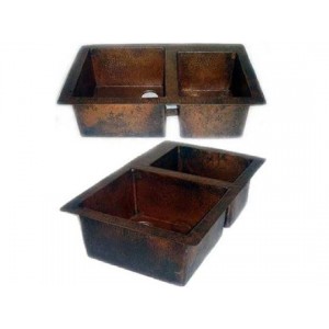 Copper Kitchen Sink - Double Bowl 60/40, 33x22x9