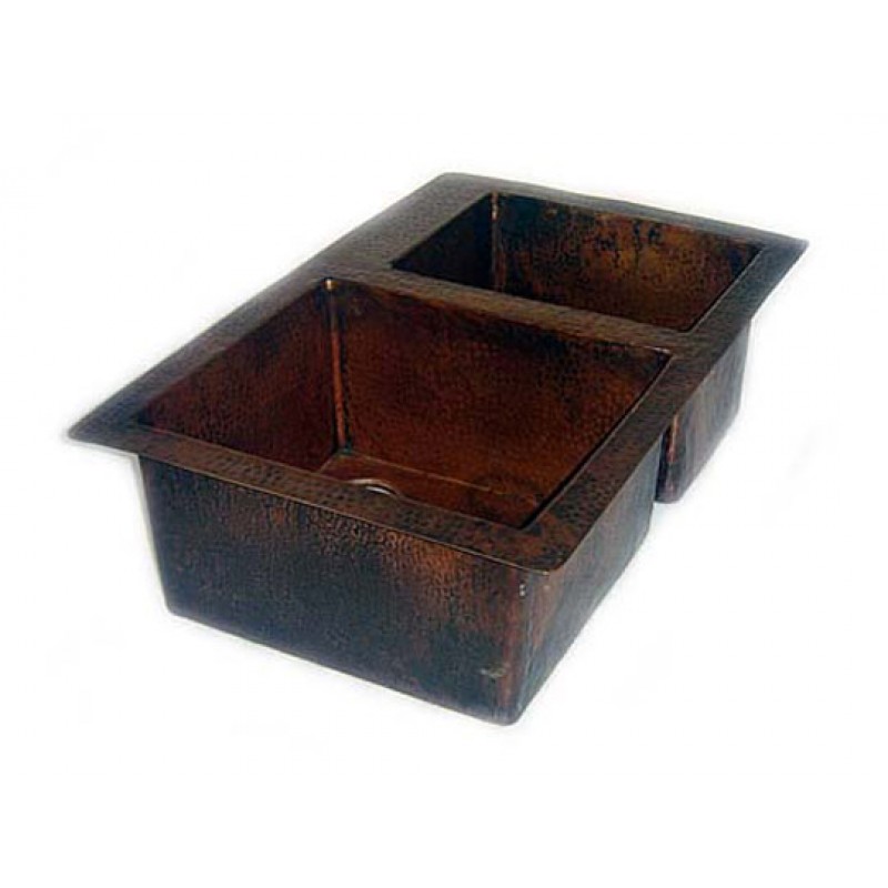 Copper Kitchen Sink - Double Bowl 60/40, 33x22x9