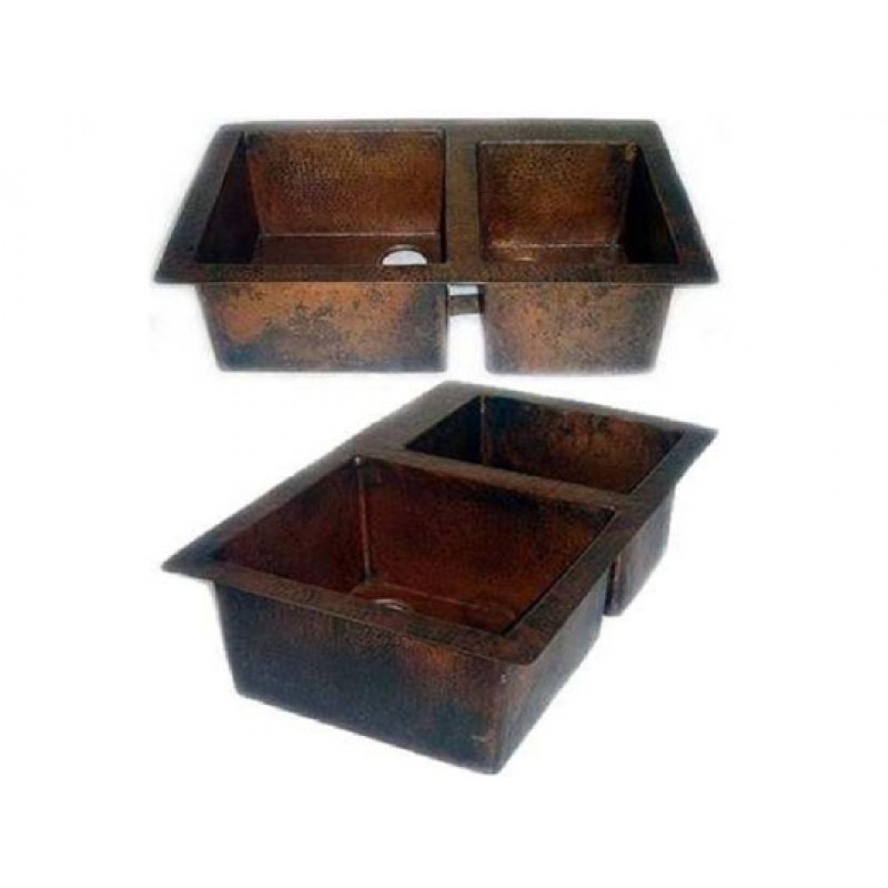 Copper Kitchen Sink - Double Bowl 60/40, 35x22x9
