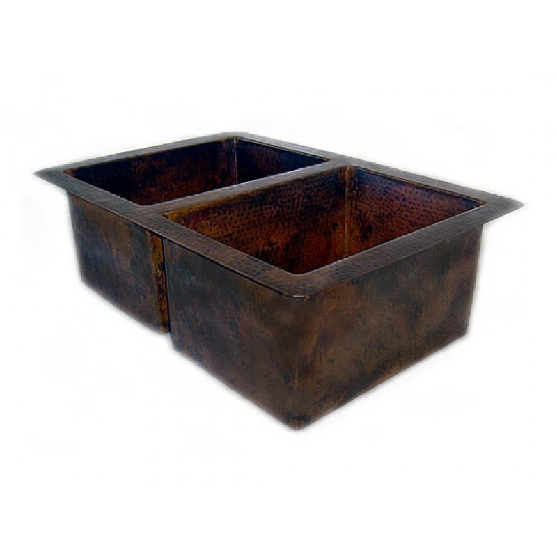 Copper Kitchen Sink - Double Bowl, 33x22x9
