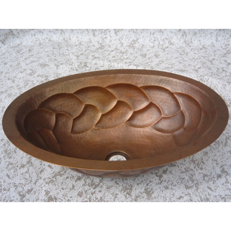 Brain Design Oval Copper Sink, 19x14