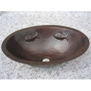 Fish Design Oval Copper Sink, 19x14