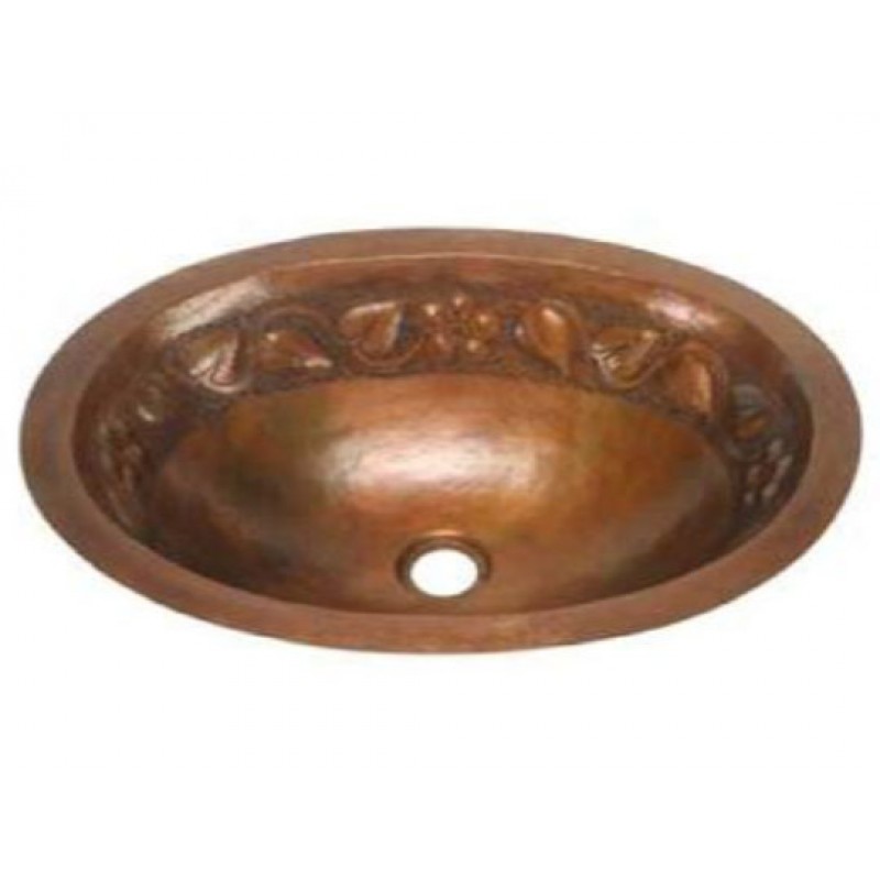 Flower Design Oval Copper Sink, 19x14