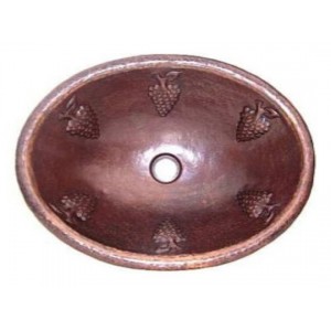 Grape Design Oval Copper Sink, 19x14